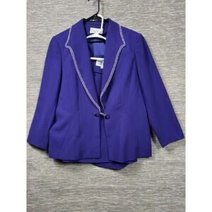 Valentine Blazer Jacket & Top Suit Womens 14 Purple Beaded Trim Dressy Formal